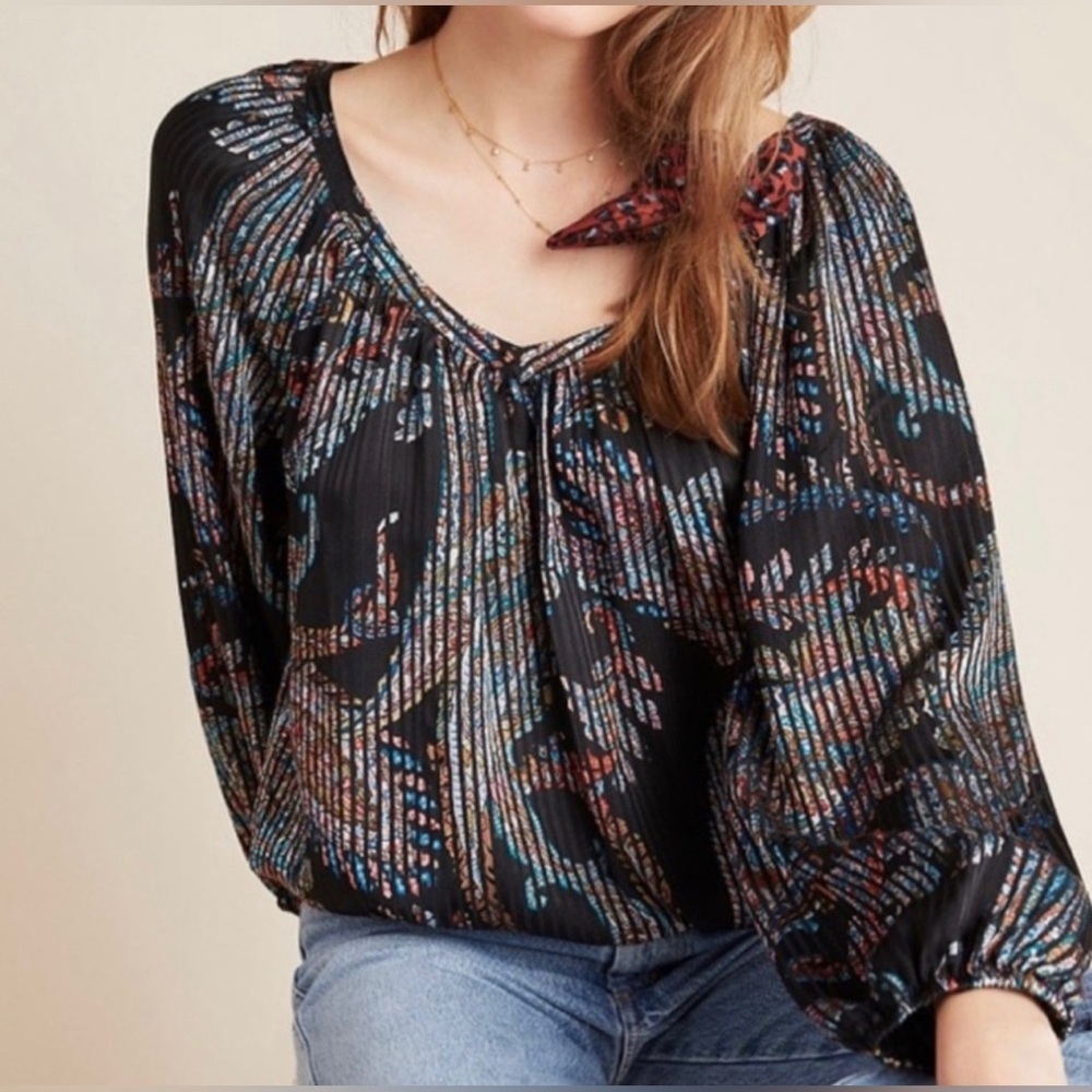 Maeve for Anthropology, Madeira burnout Satin blouse